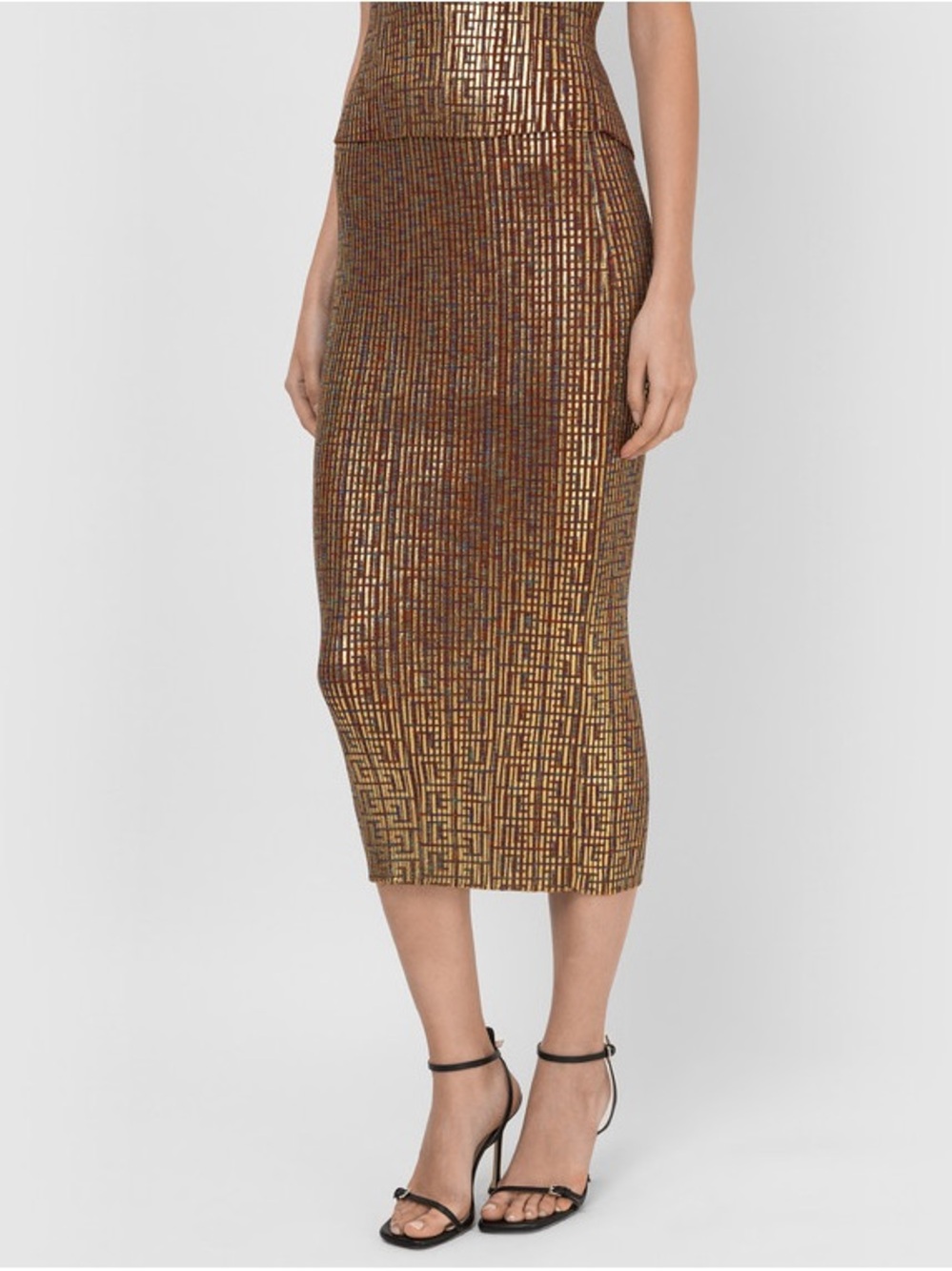 Balmain Metallic Effect Patterned Midi Skirt